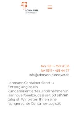 Vorschau der mobilen Webseite www.lohmann-hannover.de, A. Lohmann Containerdienst, Inh. Inh. Daniel Seyfarth
