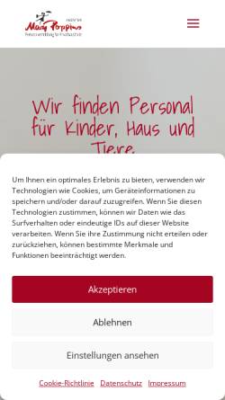 Vorschau der mobilen Webseite www.agenturmarypoppins.de, Agentur Mary Poppins