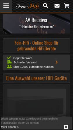 Vorschau der mobilen Webseite www.fein-hifi.de, Fein-Hifi Shop - gebrauchte Hifi und Heimkino Komponenten