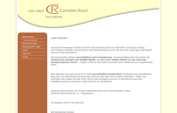 Vorschau von www.hautarzt-rast.de, Dipl.-Med. Cathrin Rast, Fachärztin für Haut- und Geschlechtskrankheiten