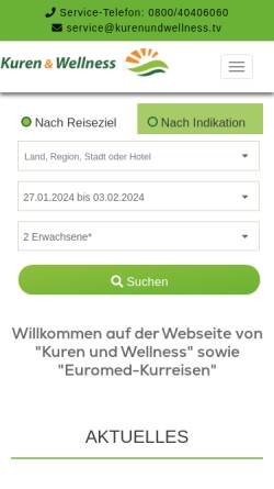 Vorschau der mobilen Webseite www.kur-wellness.de, Kuren & Wellness TV, Telepuls GmbH
