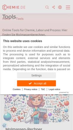 Vorschau der mobilen Webseite www.chemie.de, Chemie.de Online-Tools