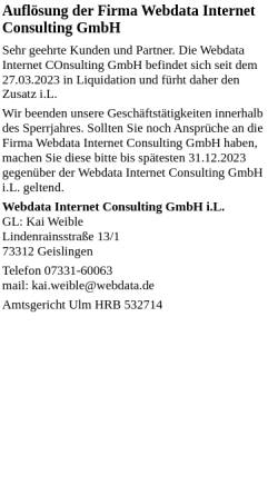 Vorschau der mobilen Webseite www.webdata.de, Webdata Internet Consulting GmbH