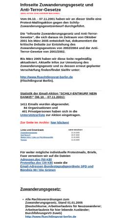 Vorschau der mobilen Webseite action.dbein.de, Infoseite Zuwanderungsgesetz und Anti-Terror-Gesetze