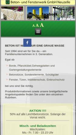 Vorschau der mobilen Webseite www.bfn-neuzelle.de, BFN - Beton- und Fensterwerk GmbH Neuzelle