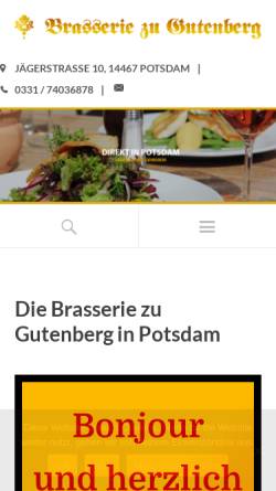 Vorschau der mobilen Webseite www.brasserie-zu-gutenberg.de, Brasserie zu Gutenberg