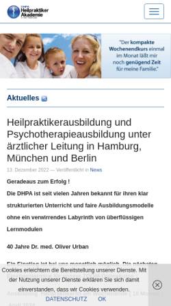 Vorschau der mobilen Webseite www.dhpa.de, Deutsche Heilpraktiker Akademie