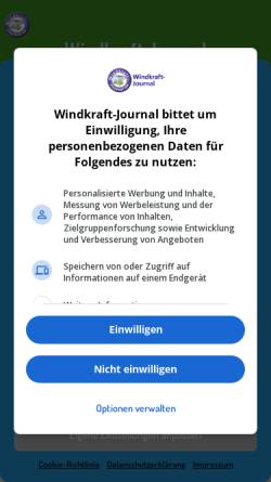 Vorschau der mobilen Webseite www.windkraft-journal.de, Windkraft-Journal