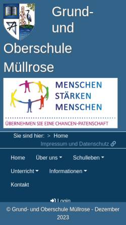 Vorschau der mobilen Webseite www.gos-muellrose.de, Grund- und Oberschule Müllrose