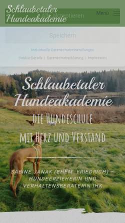 Vorschau der mobilen Webseite www.schlaubehunde.de, Schlaubetaler Hunde-Akademie, Inhaberin Sabine Friedrich