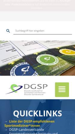 Vorschau der mobilen Webseite www.dgsp.de, DGSP - Deutsche Gesellschaft für Sportmedizin und Prävention e.V.