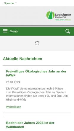 Vorschau der mobilen Webseite www.fawf.wald-rlp.de, Forschungsanstalt für Waldökologie und Forstwirtschaft, Rheinland-Pfalz