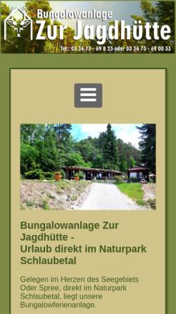Vorschau der mobilen Webseite www.zurjagdhuette.de, Bungalowanlage zur Jagdhütte