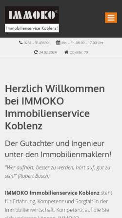 Vorschau der mobilen Webseite www.immobilienservice-koblenz.de, IMMOKO Immobilienservice Koblenz