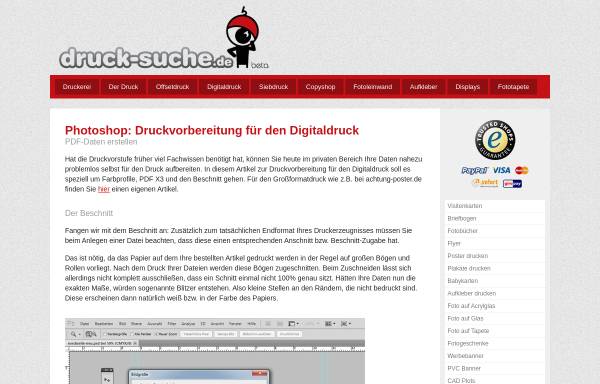 Vorschau von www.druck-suche.de, Druckvorbereitung in Photoshop für den Digitaldruck