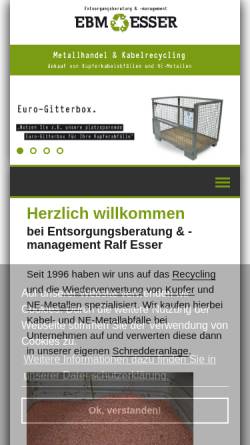 Vorschau der mobilen Webseite www.ebm-esser.de, EBM Ralf Esser - Metallhandel & Kabelrecycling