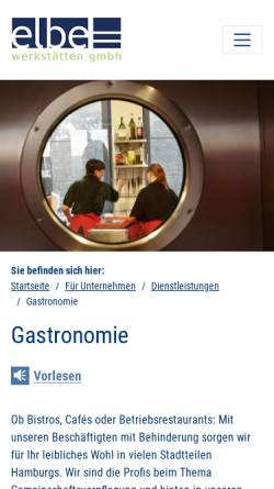 Vorschau der mobilen Webseite www.elbe-werkstaetten.de, Gastronomie - Elbe Werkstätten