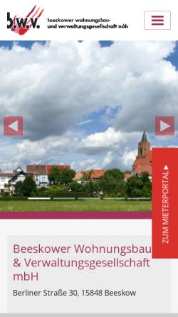 Vorschau der mobilen Webseite bwv.beeskow.de, Beeskower Wohnungsbau- und Verwaltungsgesellschaft mbH