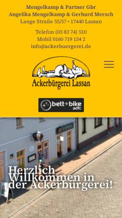 Vorschau der mobilen Webseite ackerbuergerei.de, Ackerbuergerei Lassan
