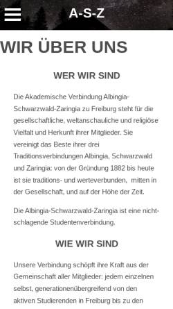 Vorschau der mobilen Webseite www.asz-freiburg.de, Albingia-Schwarzwald-Zaringia (ASZ)