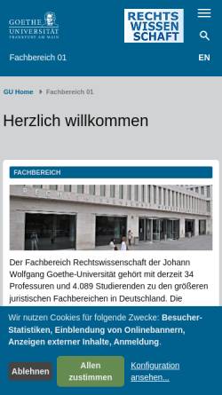 Vorschau der mobilen Webseite www.jura.uni-frankfurt.de, Fachbereich Rechtswissenschaft der Goethe-Universität Frankfurt am Main