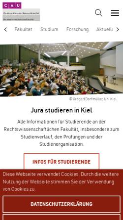 Vorschau der mobilen Webseite www.jura.uni-kiel.de, Rechtswissenschaftliche Fakultät der Christian-Albrechts-Universität zu Kiel