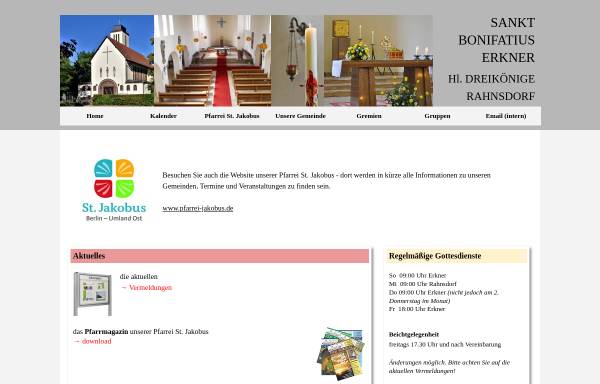 Vorschau von www.bonifatius-erkner.de, Römisch-Katholische Kirchengemeinde St. Bonifatius Erkner