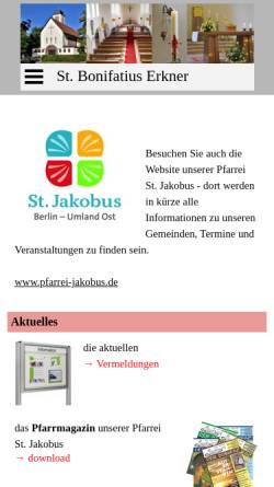Vorschau der mobilen Webseite www.bonifatius-erkner.de, Römisch-Katholische Kirchengemeinde St. Bonifatius Erkner