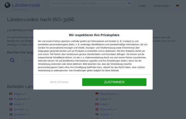 Vorschau von laendercode.net, Länderkürzel und -Codes nach ISO-3166
