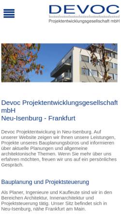 Vorschau der mobilen Webseite devoc.de, Devoc Projektentwicklungsgesellschaft mbH; Dipl. Ing. Walter Lautenbach