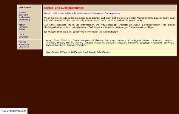 Vorschau von www.sortieralgorithmen.de, Allgemeine und spezielle Sortieralgorithmen
