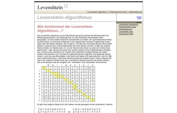 Vorschau von www.levenshtein.de, Der Levenshtein Algorithmus