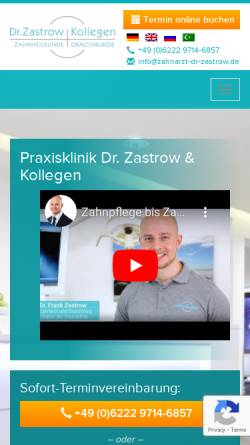 Vorschau der mobilen Webseite www.zahnarzt-dr-zastrow.de, Dr. Zastrow und Kollegen