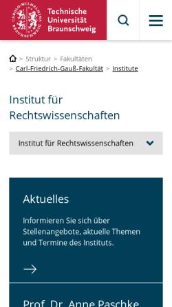 Vorschau der mobilen Webseite www.tu-braunschweig.de, Institut für Rechtswissenschaften der Technischen Universität Braunschweig