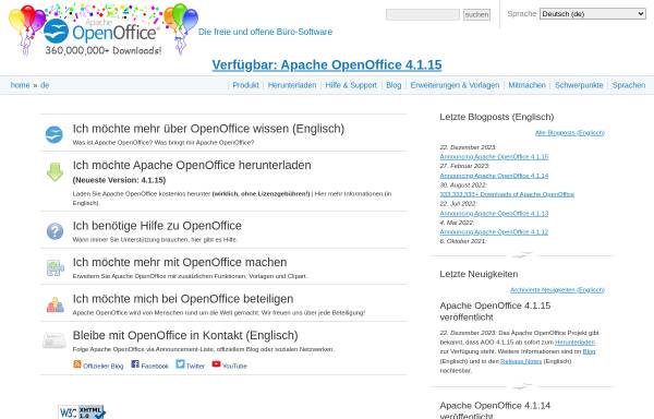 Vorschau von www.openoffice.org, Apache OpenOffice (deutsch)