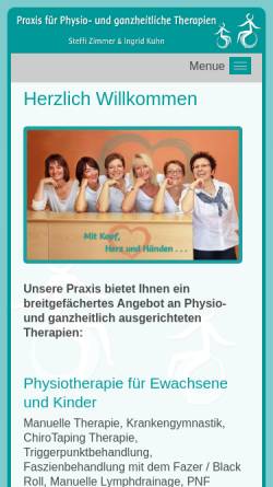 Vorschau der mobilen Webseite www.physio-zimmer-und-kuhn.de, Praxis für Physiotherapie und ganzheitliche Therapien