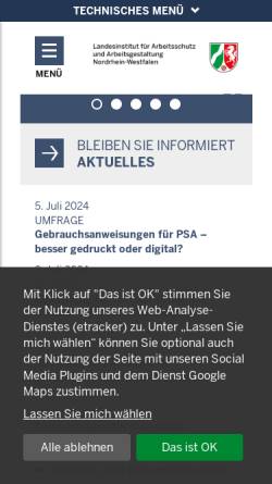 Vorschau der mobilen Webseite www.lia.nrw.de, Landesinstitut für Arbeitsgestaltung des Landes Nordrhein-Westfalen (LIA.NRW)