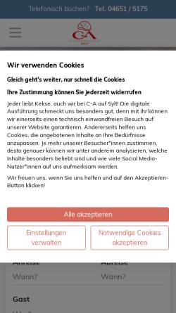 Vorschau der mobilen Webseite www.cundasylt.de, C & A Sylt-Vermietung GmbH