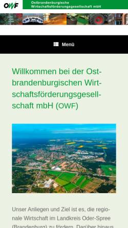 Vorschau der mobilen Webseite www.owf-ostbrandenburg.de, OWF Ostbrandenburgische Wirtschaftsförderungsgesellschaft mbH