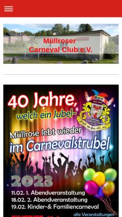 Vorschau der mobilen Webseite www.muellroser-carneval-club.de, Müllroser Carneval Club e.V.