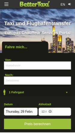 Vorschau der mobilen Webseite www.bettertaxi.de, BetterTaxi