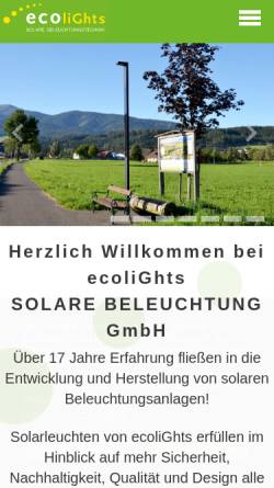 Vorschau der mobilen Webseite www.ecolights.at, EcoliGhts Solare Beleuchtung GmbH