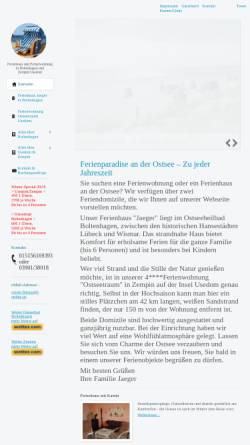 Vorschau der mobilen Webseite www.ostsee-ferienhaus-jaeger.de, Ferienwohnung Ostseetraum; Inh.: Heike & Andreas Jaeger