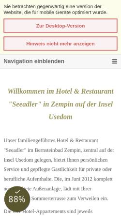 Vorschau der mobilen Webseite www.seeadler-zempin.de, Hotel & Restaurant Seeadler