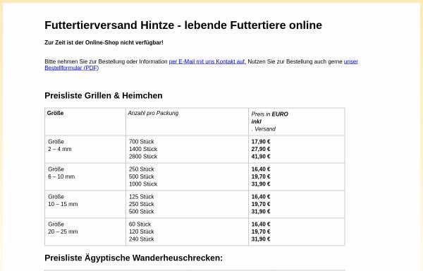 Vorschau von www.futtertier-versand.de, Futtertierversand Carsten Hintze