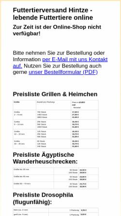 Vorschau der mobilen Webseite www.futtertier-versand.de, Futtertierversand Carsten Hintze