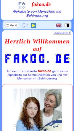 Vorschau der mobilen Webseite fakoo.de, Alphabete behinderter Menschen, informieren und online lernen