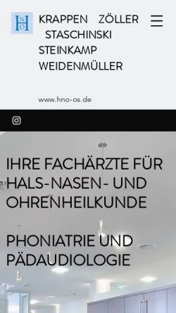 Vorschau der mobilen Webseite www.hno-os.de, HNO-Praxis Oostvogel, Krappen, Zöller, Staschinski