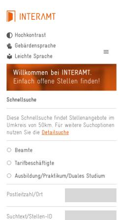 Vorschau der mobilen Webseite www.interamt.de, Interamt.de, Vivento, Deutsche Telekom AG