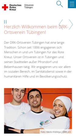 Vorschau der mobilen Webseite www.ov-tuebingen.drk.de, Deutsches Rotes Kreuz (DRK) Ortsverein Tübingen